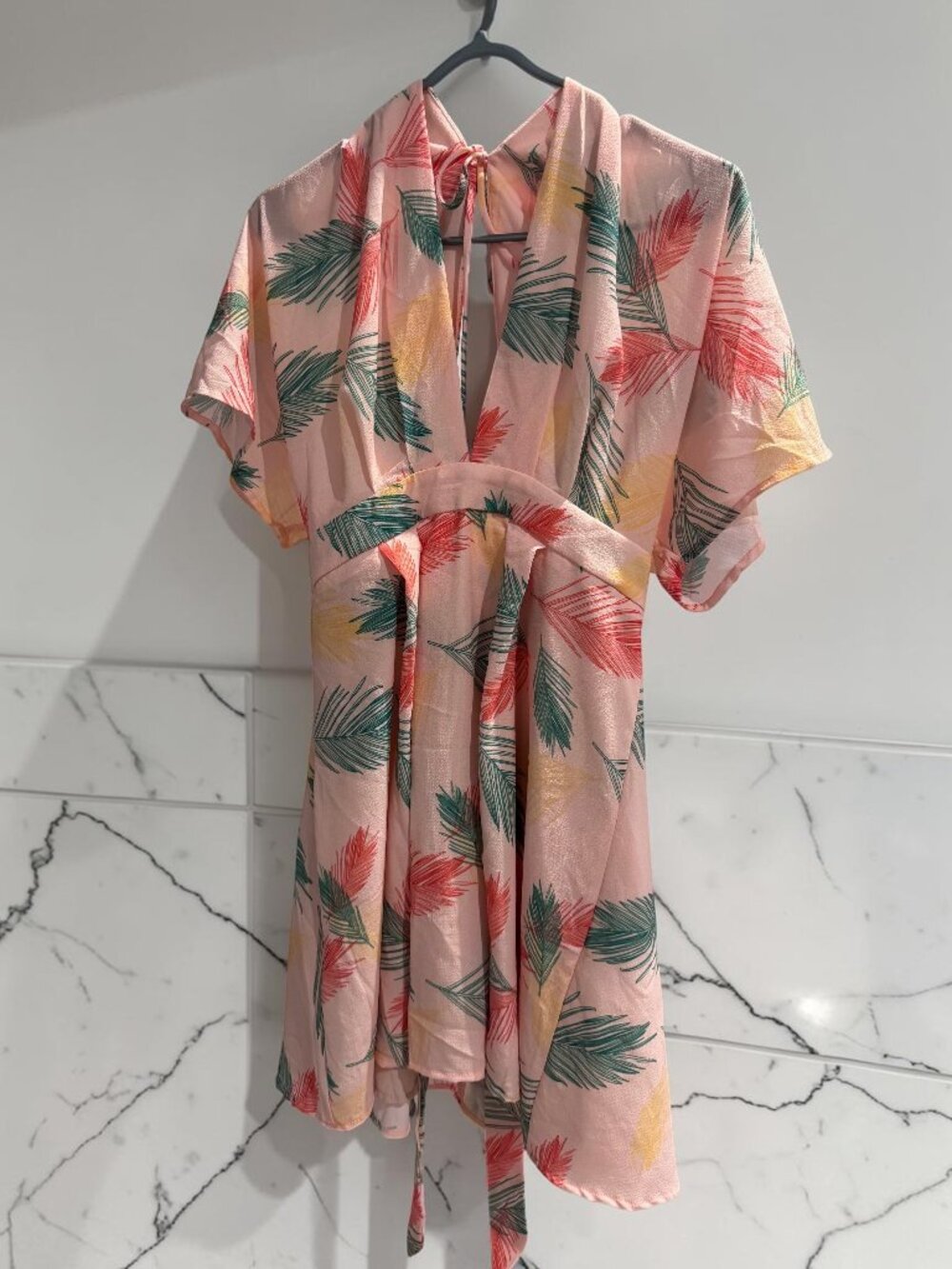 🌴 Floerns Tropical Palm Leaf Plunge V-Neck Dress| Size L